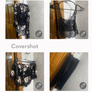 New SHEEN 4 piece Robe Cami silky shorts/wide leg pant set szL